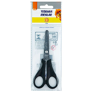 Tesoura Escolar De Aço Inox com Régua 13cm Preta BRW