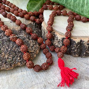 Japamala Rudraksha - 108 contas Natural - Fio Vermelho