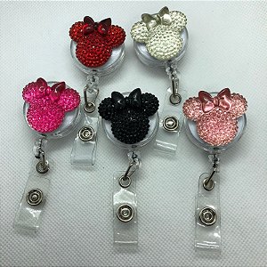 Porta Crachá Retrátil Personalizado Acrílico em 3D - Minnie Brilhante