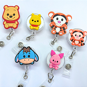 Porta Crachá Retrátil Personalizado - Ursinho Pooh, Leitão, Tigrão