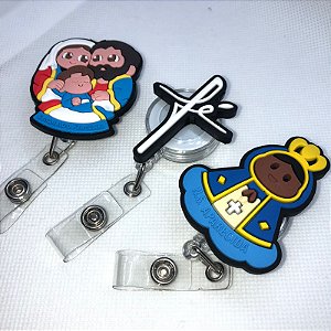 Porta Crachá Retrátil Personalizado - Igreja Católica - Nossa Senhora Aparecida - Fé