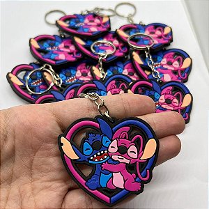 Chaveiro Emborrachado Stitch e Angel Coração - 1 unidade