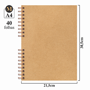 Caderno de Desenho A4 Capa Dura Kraft - 40 folhas 180 g/m²
