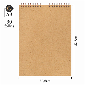 Caderno de Desenho A3 Capa Dura Kraft - 30 folhas 180 g/m²