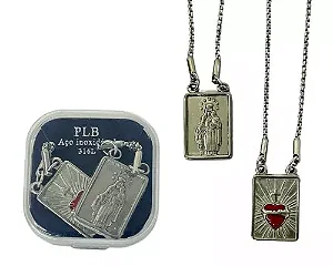 Escapulário Aço Inox Prateado ou Dourado Sagrado Coração De Jesus e Nossa Sra. Do Carmo