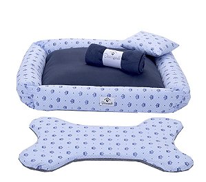 Kti Cama Para Pet Cães e Gatos Realeza Azul Porte Medio 04 Peças