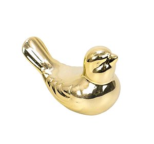 Enfeite Passarinho Porcelana Dourado