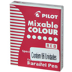 Tinta Refil para Caneta Tinteiro Pilot Parallel Pen e Kakuno Vermelho Com 6 Cartuchos