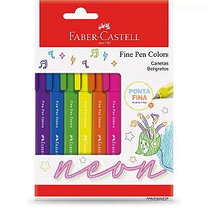 Conjunto Caneta Faber Castell Fine Pen 6 Cores Neon
