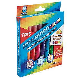 Canetinha Jumbo Mega HidroColor Tris 8 Cores Com Cheirinho de Fruta