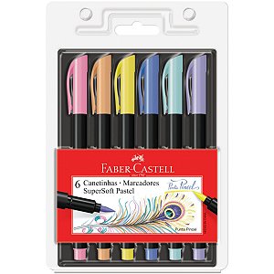 Caneta Faber Castell Brush Pen Ponta Pincel SuperSoft Pastel C/6