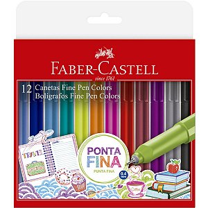 Conjunto Fine Pen 0.4mm Ponta Fina Faber Castell 12 Cores