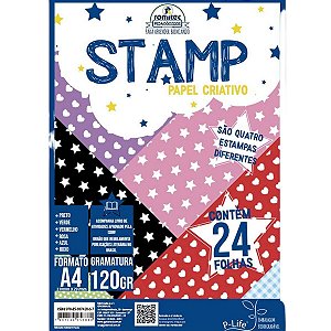 Bloco Papel Criativo Romitec Stamp A4 6 Cores 120g/m² 24 Folhas