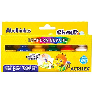 Tinta Guache Pincel Acrilex Show Color 6 Cores 18ml