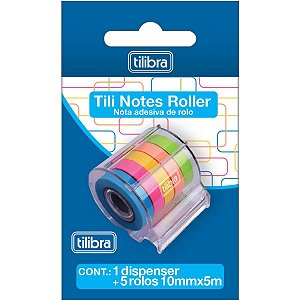 Nota Adesiva de Rolo Tili Notes Roller Dispenser Tilibra com 5 cores 10mmx5m
