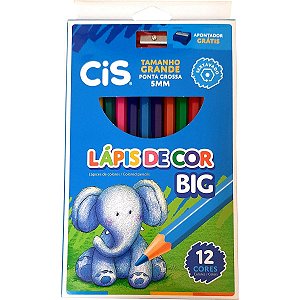 Lápis de Cor Jumbo Cis Big Sextavado 12 Cores + Apontador