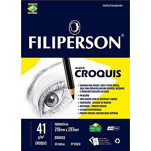 Bloco Croquis Branco Papel Manteiga Filiperson A4 41g/m² 50 Folhas