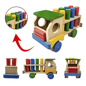 Caminhão Com Pinos De Madeira - Brinquedo Educativo Madeira