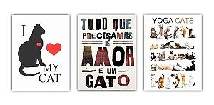 Kit Quadro Decorativo Para Quarto Sala Trio Gatos Gatinhos