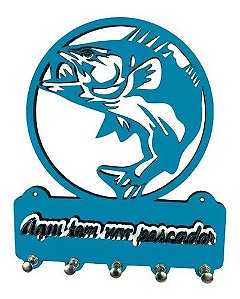 Porta Chaves Aqui Tem Pescador Decorativo Mdf Pesca Azul