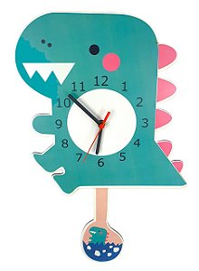 Relógio Infantil Quarto de Criança Com Pêndulo Dinossauro