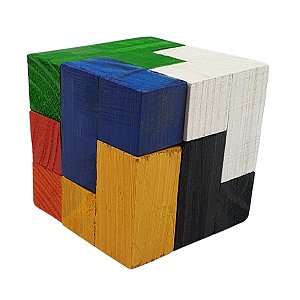 Cubo Para Montar 3d Encaixe Quebra Cabeça Madeira Tangram