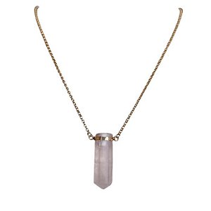 COLAR DIFUSOR PESSOAL AROMATICO PONTA QUARTZO ROSA BANHADA A OURO - NATUREZZA