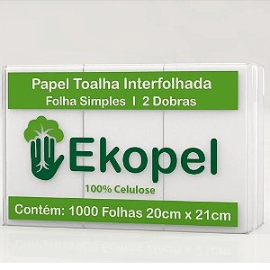 Papel Interfolha com 2 Dobras 21cm X 22,5cm Branco - 1000 Folhas Ekopel