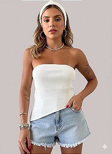 Blusa Tomara que Caia Assimétrica Canelada