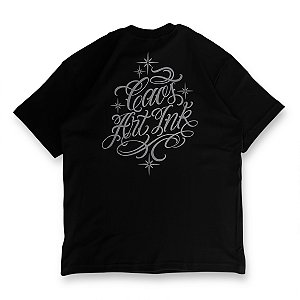 Camiseta algodão egípcio Caosart CURSIVA preta