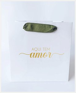 Sacola Confeitaria P METALIZADA - AQUI TEM AMOR - 10 unidades