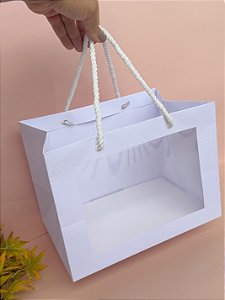 Sacola Confeitaria M BRANCA - COM VISOR -10 unidades