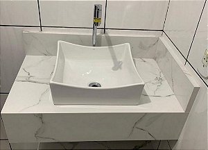 Bancada Banheiro Cor Carrara 70cm x 50cm + Cuba Quadrada Ravena 41cm