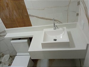 Bancada Banheiro Cor Branco Prime 70cm x 50cm + Braço Lateral + Cuba Apoio 37cm x 35cm