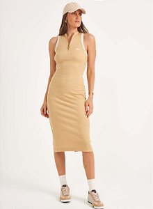 Vestido Colcci Midi Slim Com Decote V Com Zíper - Bege ou Preto