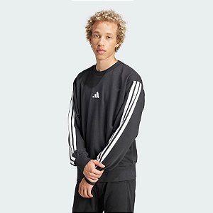 Moletom Adidas Essentials 3 Listras sem felpa - Preto