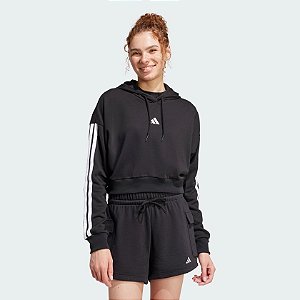 Moletom Adidas Feminino Preto Essentials 3 listras Cropped