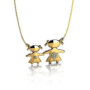 Pingente Duas Filhas Meninas em Ouro PG68 (Não Acompanha Gargantilha)