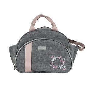 Bolsa Passeio 101 - Linho Cinza com Rose Borboleta