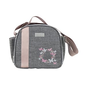 Bolsa Frasqueira 102 - Linho Cinza com Rose Borboleta