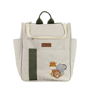 Mochila Média 105 - Linho Bege/Verde Safari