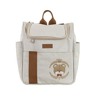 Mochila Média 105 - Linho Bege/Caramelo Urso