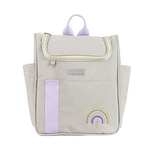 Mochila Média 105 - Linho Bege/Lilás Arco-Íris