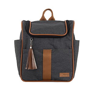 Mochila Média 105 - Linho Preto/Caramelo