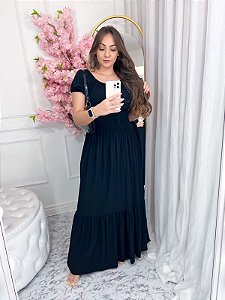 Vestido Ciganinha Longo Moda Evangélica Lastex na Cintura