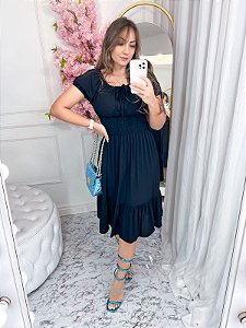 Vestido Ciganinha Midi Moda Evangélica Lastex na Cintura