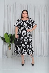 Vestido Ciganinha Midi Plus Size Moda Evangélica Lastex na Cintura