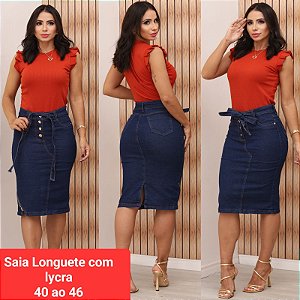 Saia Jeans com Lycra Moda Evangélica feminina