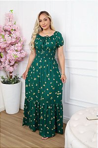 Vestido Ciganinha Longo Moda Evangélica Lastex na Cintura Estampado