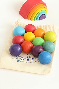 12 Bolas Coloridas de Madeira Grandes